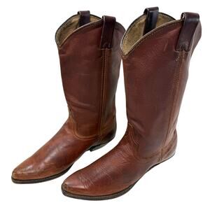 Western Cowboy Boots Women Size‎ 6M Brown Leather USA Mid Calf Pointed Toe